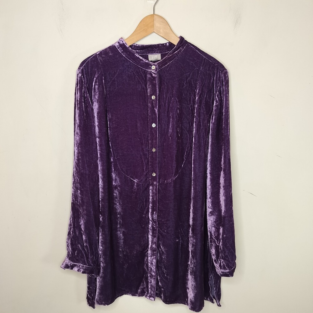 J. Jill Velvet Button Up Tunic Rayon Silk
